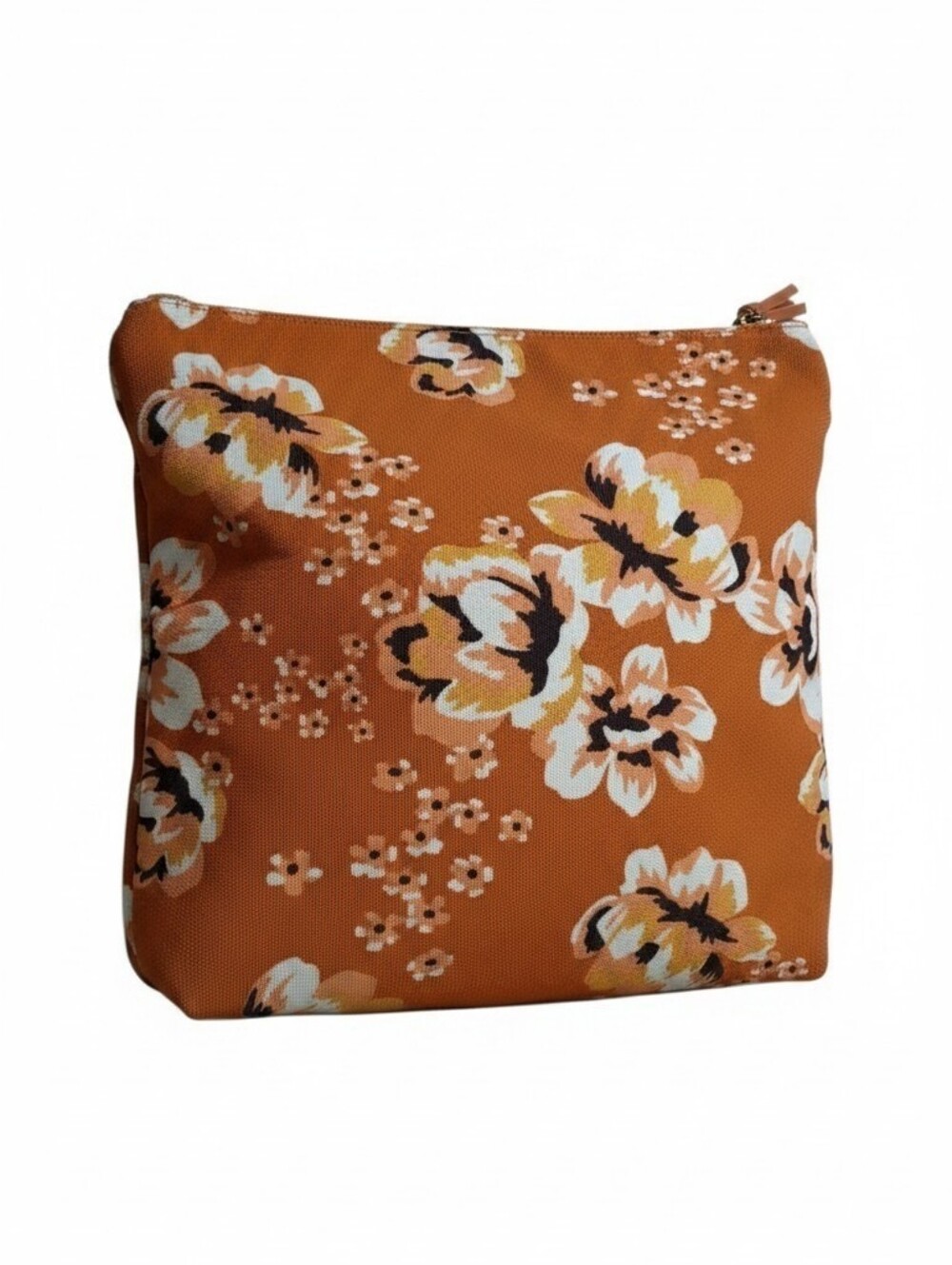 Rachel Pally Reversible Floral Mustard Burnt Orange Cosmetic Bag Clutch Pouch - Picture 9 of 10